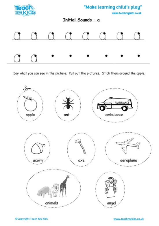 Worksheets for kids - initial sounds-a